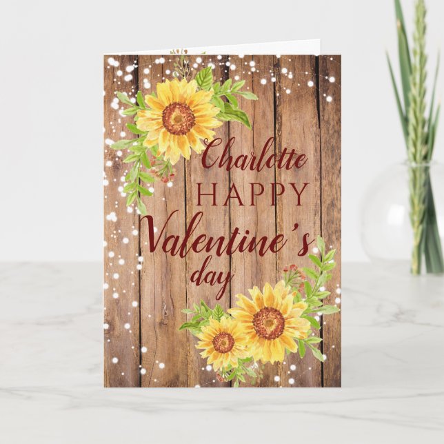 Rustic Lycklig Valentines Blommigt Solroskort Helgkort (Framsida)