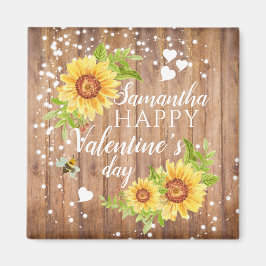 Rustic Lycklig Valentines Blommigt Solrosolja Magn Magnet