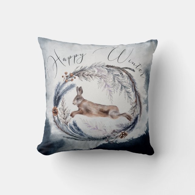 Rustic Lycklig Winter Winterand Rabbit Home Decor Kudde (Framsida)