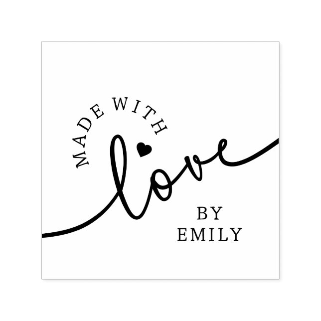 Rustic Made with Love Script Heart Handmade Självfärgande Stämpel (Design)