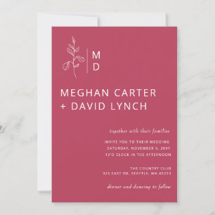 Rustic Magenta Botanical Monogram Bröllop Inbjudningar