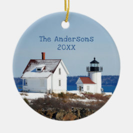 Rustic Maine Ocean Lighthouse Julgransprydnad Keramik