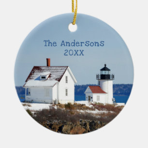 Rustic Maine Ocean Lighthouse Julgransprydnad Keramik