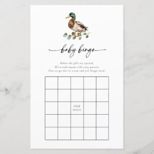 Rustic Mallard Anka Baby Shower Bingo Game Card