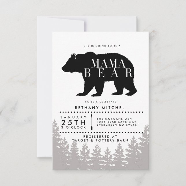 Rustic Mamma Bear | Babyskor Inbjudan (Framsida)