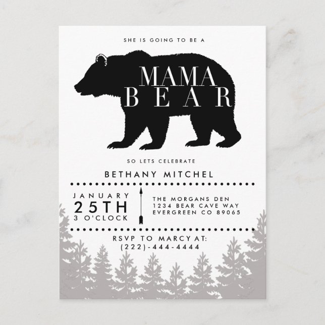 Rustic Mamma Bear | Babyskor Inbjudan Vykort (Framsida)