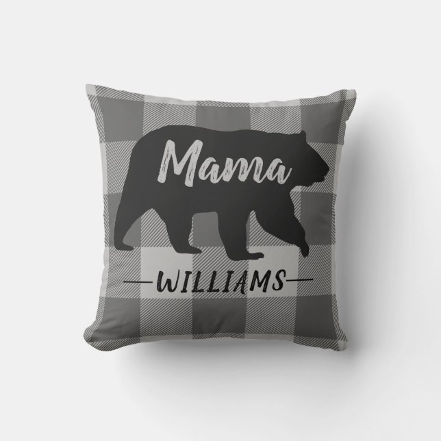 Rustic Mamma Bear Buffalo Play Monogram Namn Kudde (Framsida)