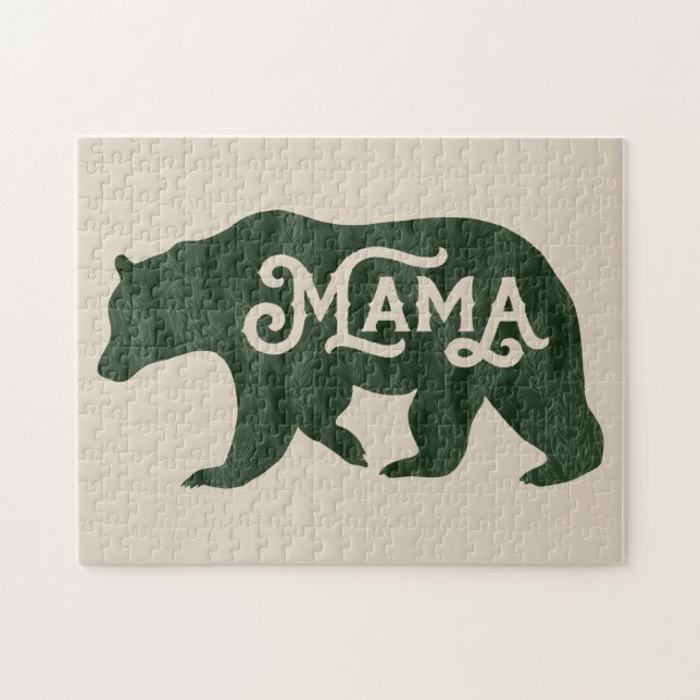 Rustic Mamma Bear Silhouette Typography Pussel (Horisontell)