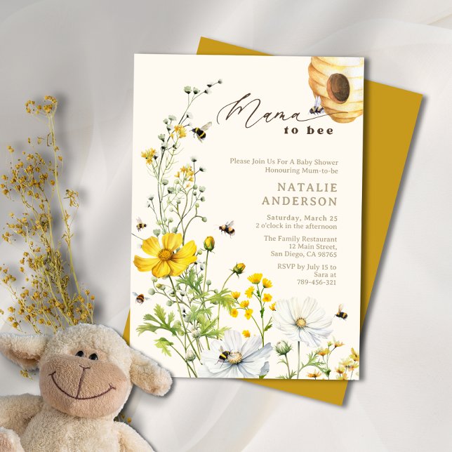 Rustic Mamma till Bee Garden Wildblommans babyskor Inbjudningar (Rustic Mama to Bee Garden Wildflowers Baby Shower Invitation)