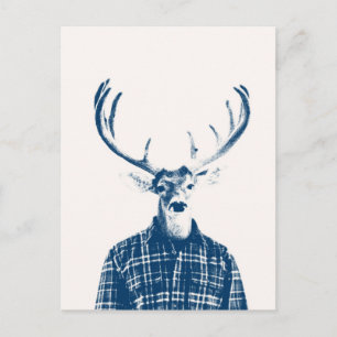 Rustic Man Buck med Antlers i Blue och Cream Vykort
