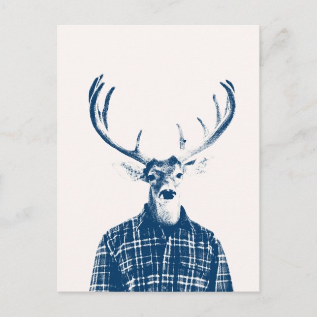 Rustic Man Buck med Antlers i Blue och Cream Vykort (Framsida)