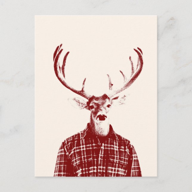 Rustic Man Buck med Antlers i Red och Cream Vykort (Framsida)