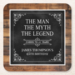 Rustic Man Myth Legend 65e Birthday Black Underlägg Papper Kvadrat