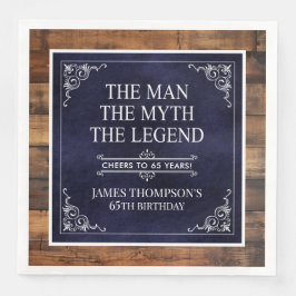 Rustic Man Myth Legend 65e Birthday Navy Blue Pappersservett