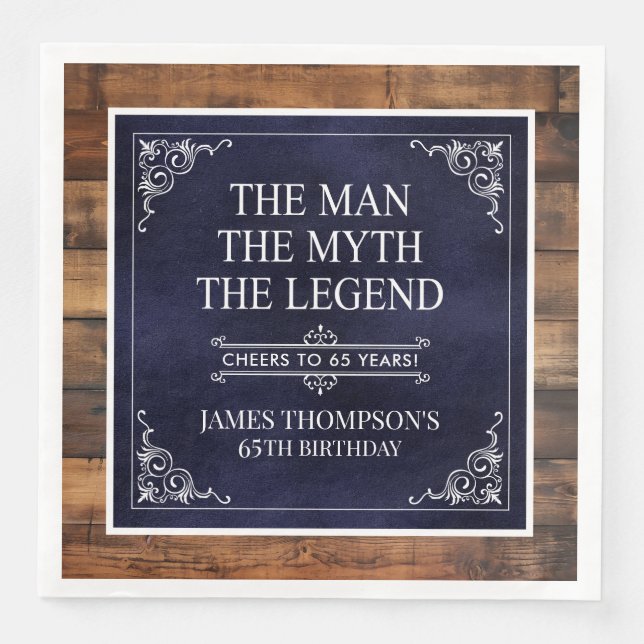 Rustic Man Myth Legend 65e Birthday Navy Blue Pappersservett (Framsida)