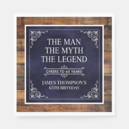 Rustic Man Myth Legend 65e Birthday Navy Blue Pappersservett