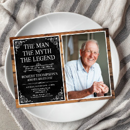 Rustic Man Myth Legend Black 100:e födelsedagsfoto Inbjudningar