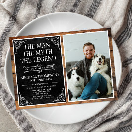 Rustic Man Myth Legend Black 50:e födelsedagsfoto Inbjudningar