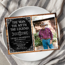 Rustic Man Myth Legend Black 90:e Birthday Photo Inbjudningar