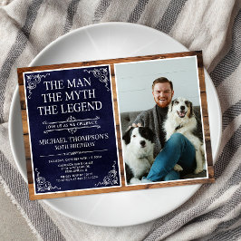 Rustic Man Myth Legend Blue 50th Birthday Photo Inbjudningar