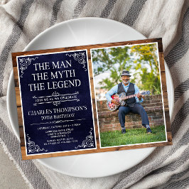 Rustic Man Myth Legend Blue 70 Birthday Photo Inbjudningar