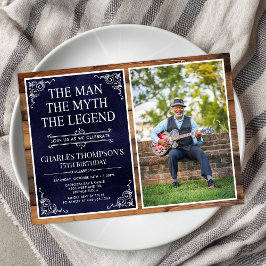 Rustic Man Myth Legend Blue 75:e Birthday Photo Inbjudningar