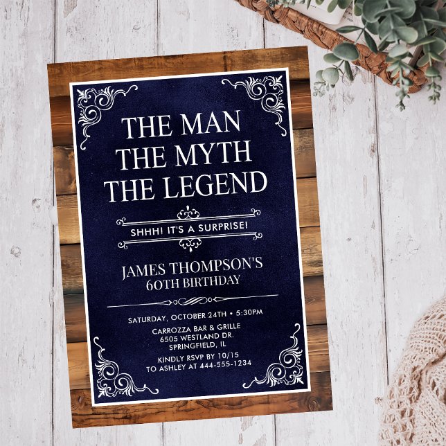 Rustic Man Myth Legend Surprise 60:e födelsedagen Inbjudningar (Skapare uppladdad)