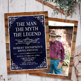 Rustic Man Myth Legend Surprise Photo 100 Birthday Inbjudningar