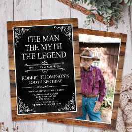 Rustic Man Myth Legend Surprise Photo 100 Birthday Inbjudningar