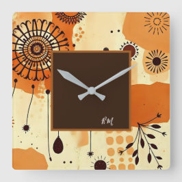 Rustic Mandala Blommigt Chic Höst Fyrkantig Klocka