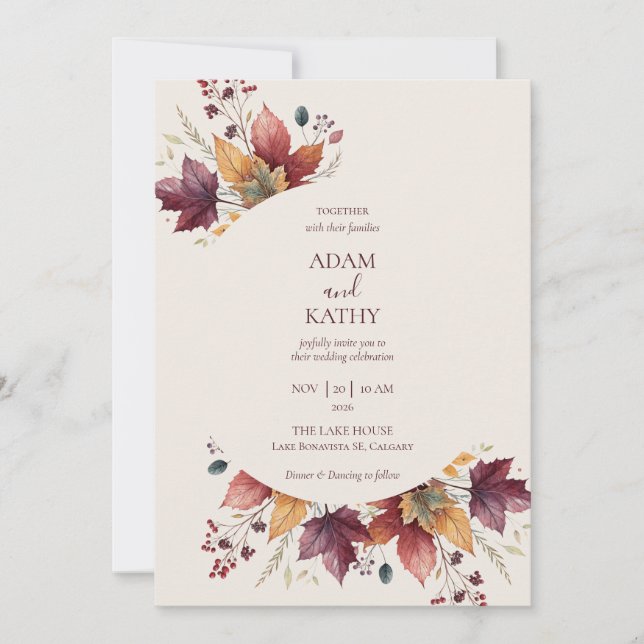 Rustic Maple Leaf Arch Fall Wedding Invitation Inbjudningar (Framsida)