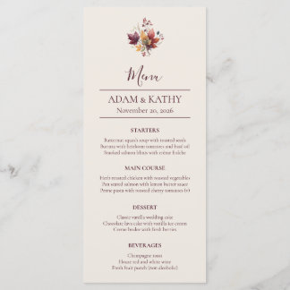 Rustic Maple Leaf Fall Wedding Menu Card Meny