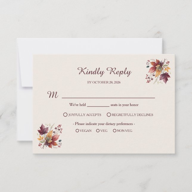 Rustic Maple Leaf Fall Wedding RSVP Card OSA Kort (Framsida)