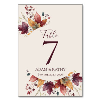 Rustic Maple Leaf Fall Wedding Table Numbers Bordsnummer