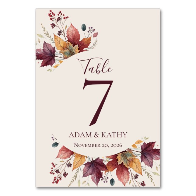 Rustic Maple Leaf Fall Wedding Table Numbers Bordsnummer (Framsidan)