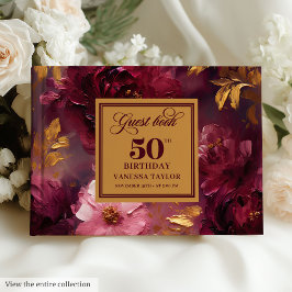 Rustic Maroon  Guld Flowers 50:e födelsedagen Gästböcker
