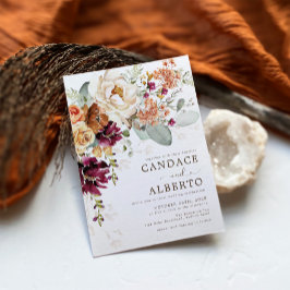 Rustic Maroon Rust Orange Botaniska Blommigt Bröll Inbjudningar