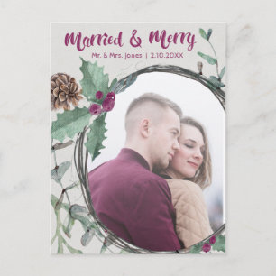 Rustic Married & Merry Calligraphy Helgdag Photo Helg Vykort