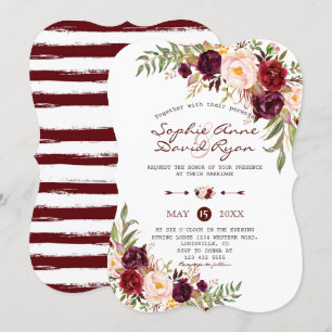 Rustic Marsala Blommigt Burgundy Rand Bröllop Inbjudningar