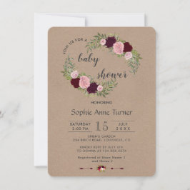 Rustic Marsala Blommigt Craft Papper Baby Shower Inbjudningar