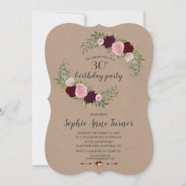 Rustic Marsala Blommigt Craft Papper Födelsedagsfe Inbjudningar