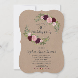 Rustic Marsala Blommigt Craft Papper Födelsedagsfe Inbjudningar