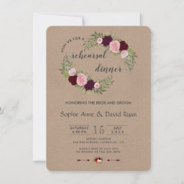 Rustic Marsala Blommigt Craft Papper Rehearsal Mid Inbjudningar