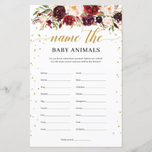 Rustic marsala boho namn, baby djur-spelet