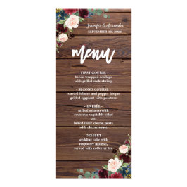 Rustic Marsala Burgundy Blommigt Bröllop Menu Reklamkort