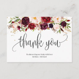 Rustic marsala burgundy blommigt guld babydusch tilläggskort