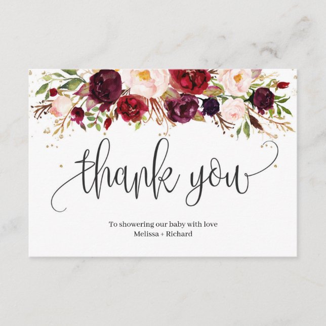 Rustic marsala burgundy blommigt guld babydusch tilläggskort (Framsida)