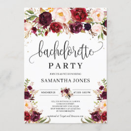 Rustic marsala burgundy blommigt guld bachelorette inbjudningar
