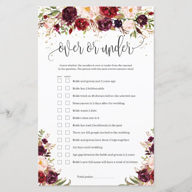 Rustic marsala burgundy blommigt över eller under  (Framsida)