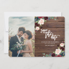 Rustic Marsala Burgundy-Blommigten Spara datum Datumet